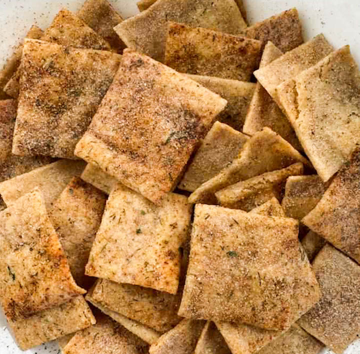 Bowl of cool ranch sourdough discard crackers